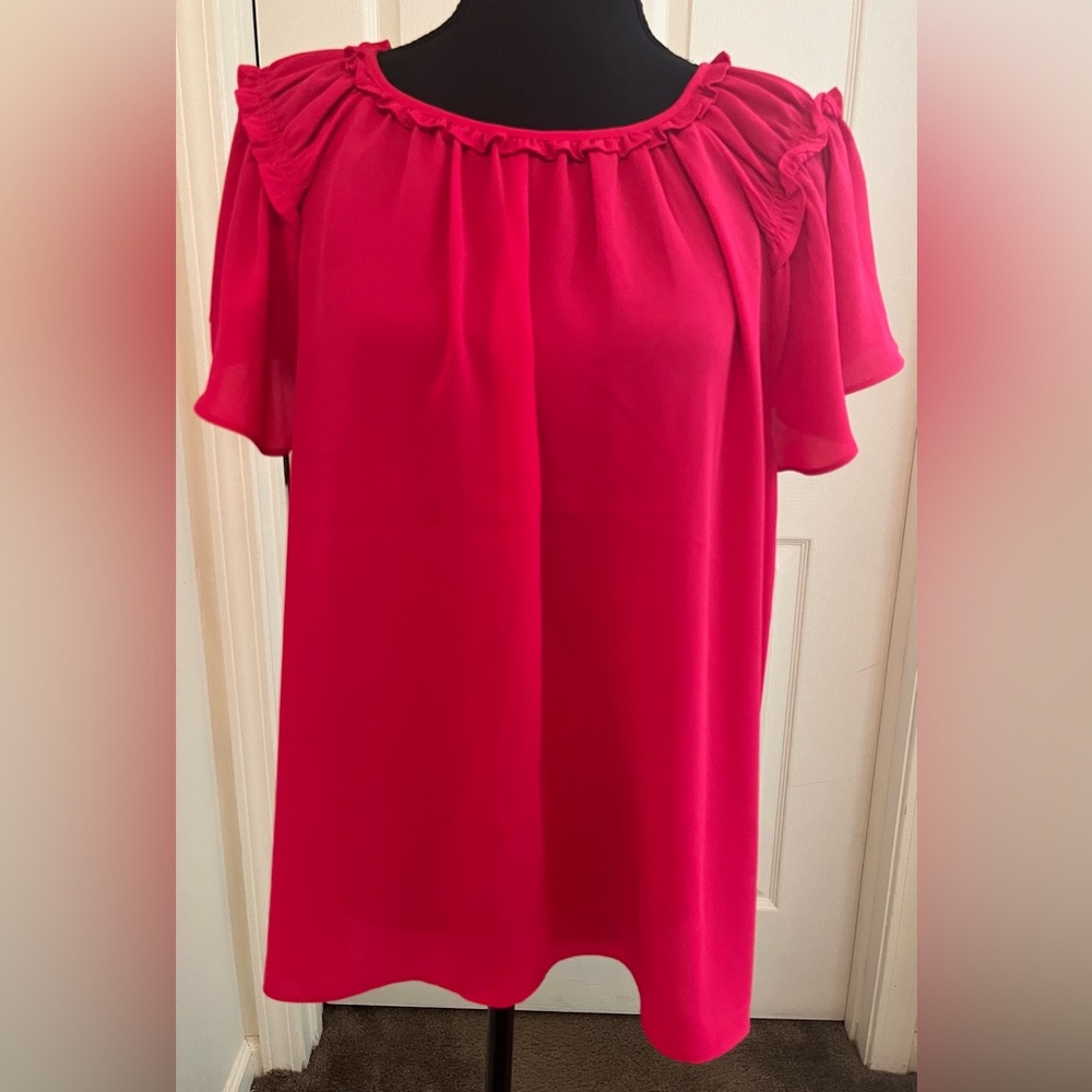 CeCe Bright Red Ruffle Blouse - Picture 1 of 3